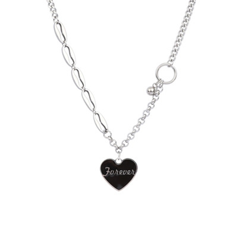 Vòng cổ Thép Titan Mặt Hình Trái Tim Màu Đen Phong Cách Hip hop Cho Nam Nữ