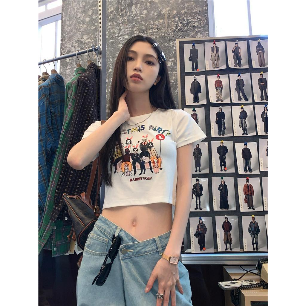 Áo Thun Tay Ngắn In Chữ Hoạt Hình Phong Cách Retro Mỹ Thời Trang Mùa Hè 62007