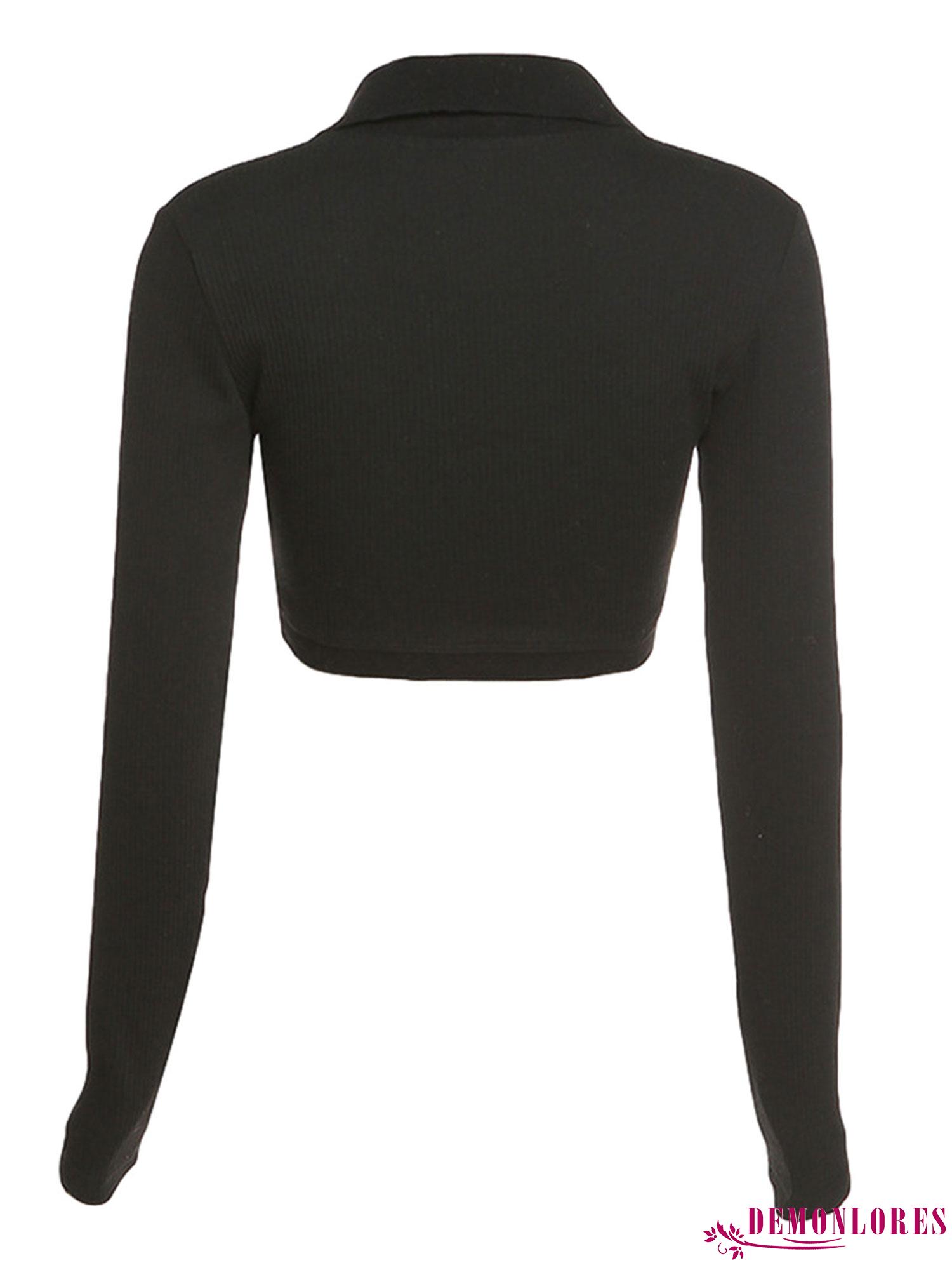 Áo croptop tay dài cổ chữ V màu trơn phong cách gợi cảm | BigBuy360 - bigbuy360.vn