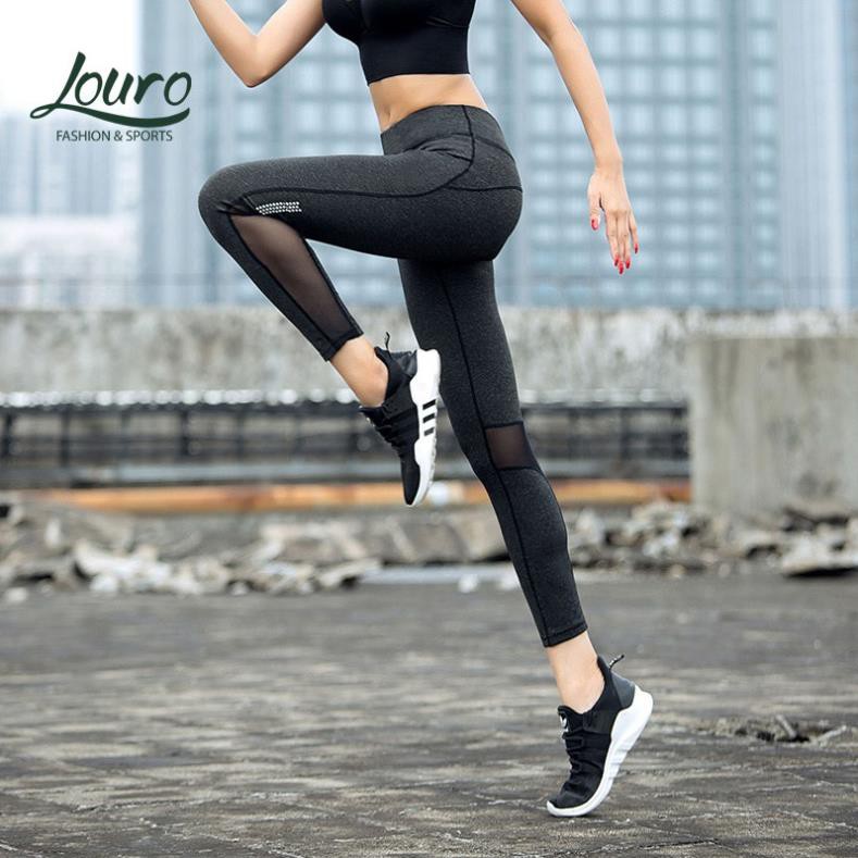 Quần tập gym nữ Louro QL56, kiểu quần tập gym nữ kết hợp lưới thoát nhiệt thoáng mát, co giãn 4 chiều  ྇
