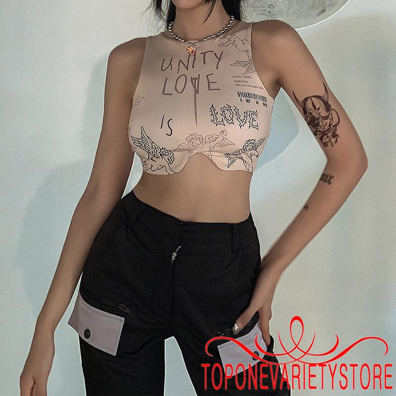 Áo croptop không tay in chữ thời trang cá tính cho nữ | BigBuy360 - bigbuy360.vn