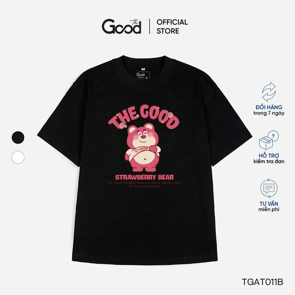 Áo Thun THE GOOD Form Oversize, Áo Phông In Hình Gấu Hồng 2 Màu Trắng Đen Chất Cotton Co Giãn