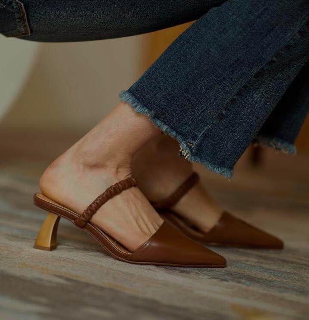 [CÓ SẴN] Giày Slingback quai hậu thun nhún dây nữ giày da hot bigsize cao cấp màu đen trắng màu da dự tiệc