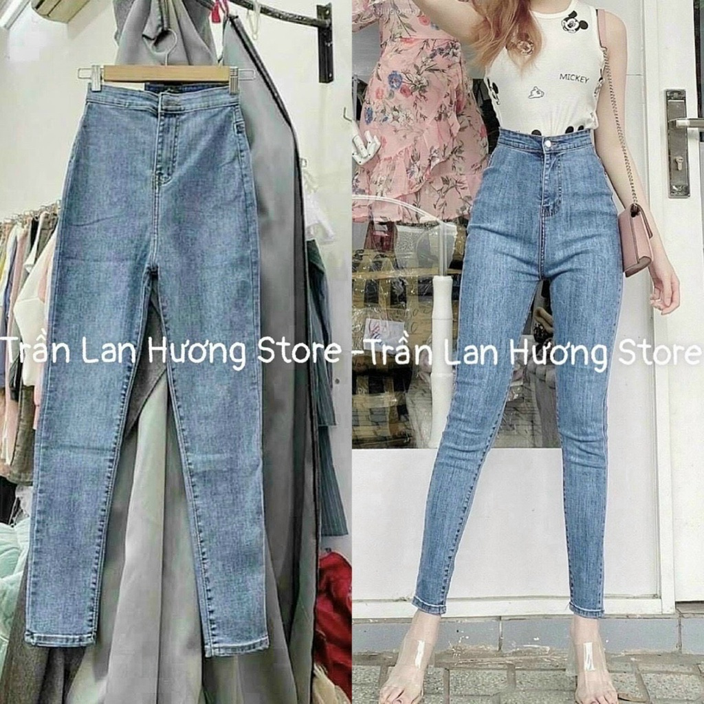 Quần Jeans Nữ Ôm Co Giãn Cạp Cao Fullsize Xanh Trơn UIzzang Q70