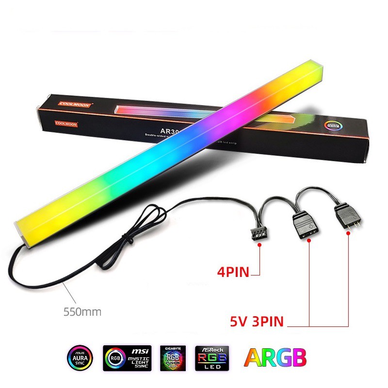 Thanh Led RGB Aura Sync Coolmoon đồng bộ Hub đồng bộ Hub + Sync với main 3Pin 5V cho máy tính