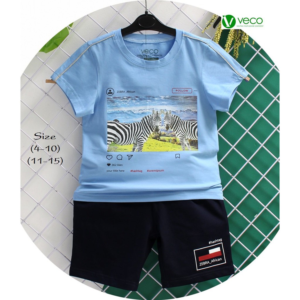 bộ quần áo trẻ em mùa hè size đại ngắn tay áo phông cộc tay cho bé trai 30kg – 40kg từ 5 – 14 tuổi VECO cotton mềm mịn