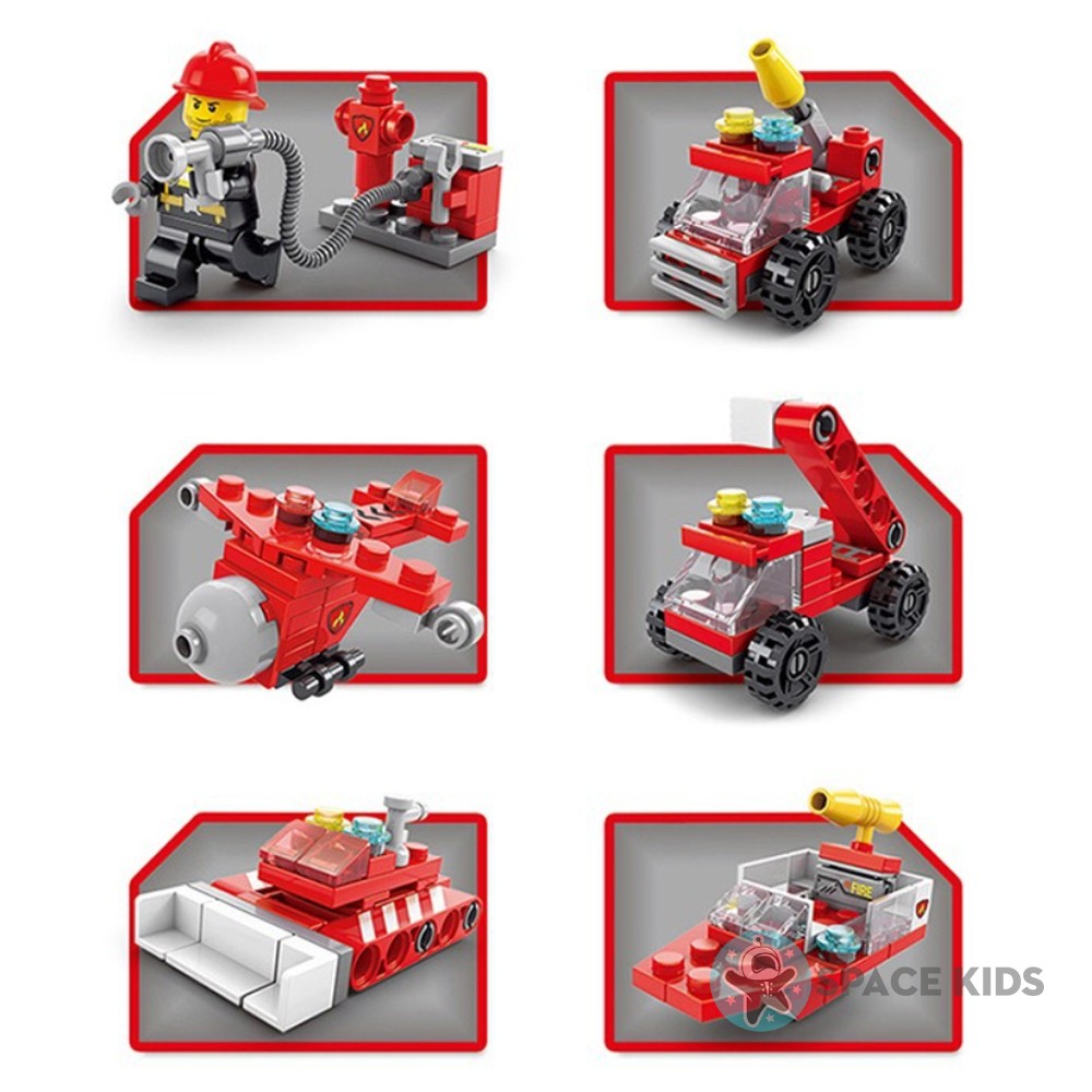 Đồ chơi cho bé Ghép hình Lego 6 trong 1 xe Cứu hỏa Lele Brother, ghép hình lego giá rẻ Space Kids