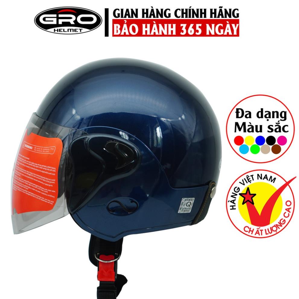 Mũ bảo hiểm cả đầu Gro T318 V1 có kính, nhựa ABS bền đẹp, khóa kim loại chắc chắn, mút xốp dày dặn - xanh than bóng full