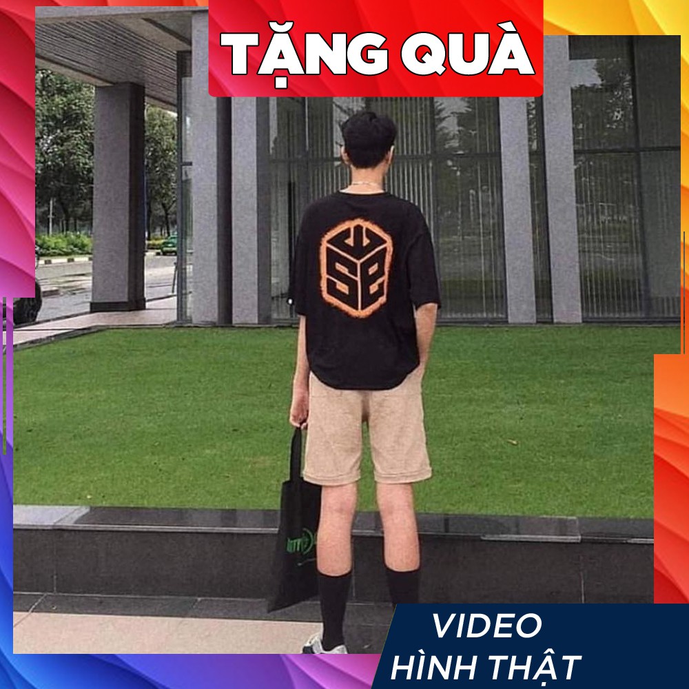 Áo thun tay lỡ nữ freesize - phông form rộng dáng Unisex mặc lớp, nhóm, cặp in hình LOGO SWE viền vàng