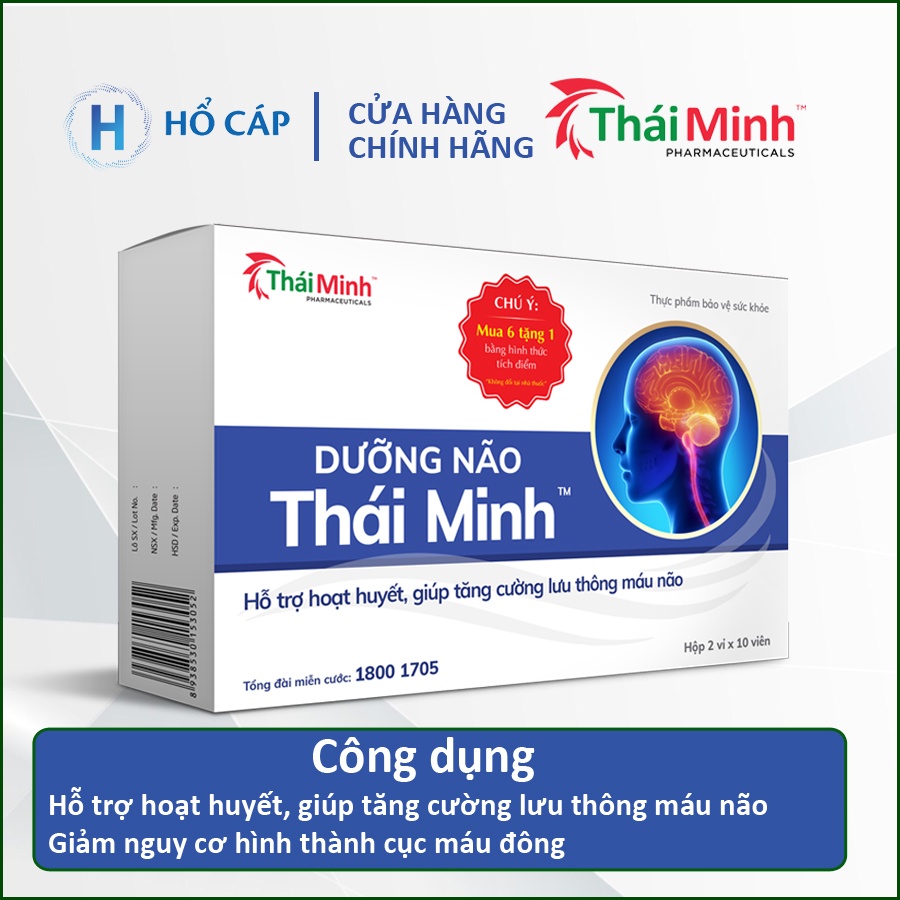 Dưỡng Não Thái Minh - Hỗ trợ hoạt huyết, giúp tăng cường lưu thông máu não - Hộp 20 viên