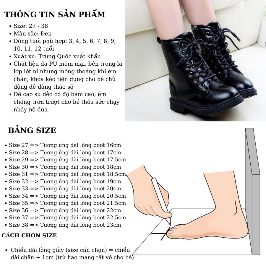 Boot cho bé gái - Giày bốt cổ cao bé trai học sinh da mềm màu đen sành điệu thời trang cá tính 3 - 12 tuổi GC62