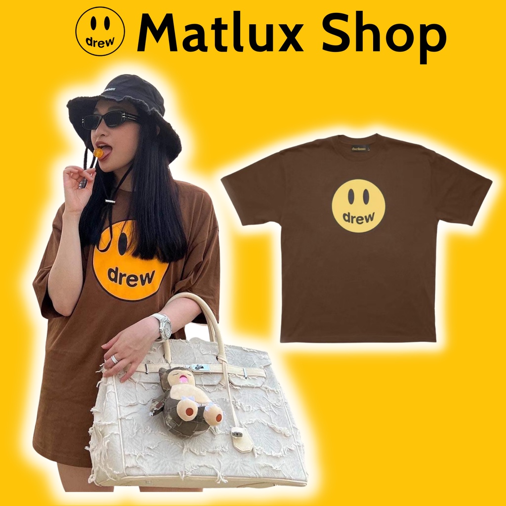 Áo thun DREW HOUSE 22SS Mascot Tee Brown chất liệu cotton bản cao cấp, Áo tee DREW in chữ form rộng, T-Shirt Drew unisex