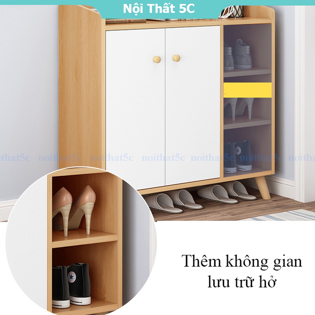 Tủ giày 4 chân lạ mắt có cánh tủ chống bụi bẩn, chất liệu MDF chống ẩm màu gỗ sáng sang trọng