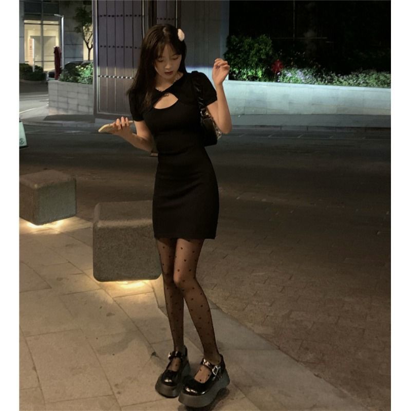 COZOK Đầm Tay Ngắn Dáng Ôm Kiểu Đơn Giản Hợp Thời Trang Quyến Rũ