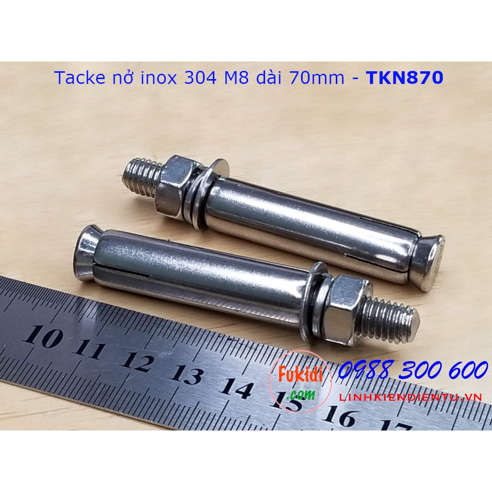 4 cái tắc kê nở, bu lông nở inox 304 M6, M8 chiều dài 70mm dùng gắn móc treo xích đu, móc treo ghế  - TKN670, TKN870