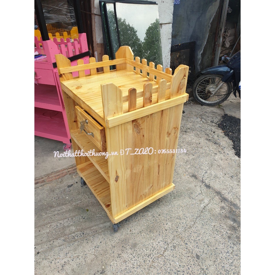 Xe đẩy bán cà phê mang đi giá rẻ, tủ bán nước giá rẻ không mái gỗ