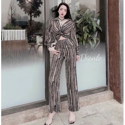 SET Xoắn Eo &quot;Bigsize&quot; Quần Ống Rộng