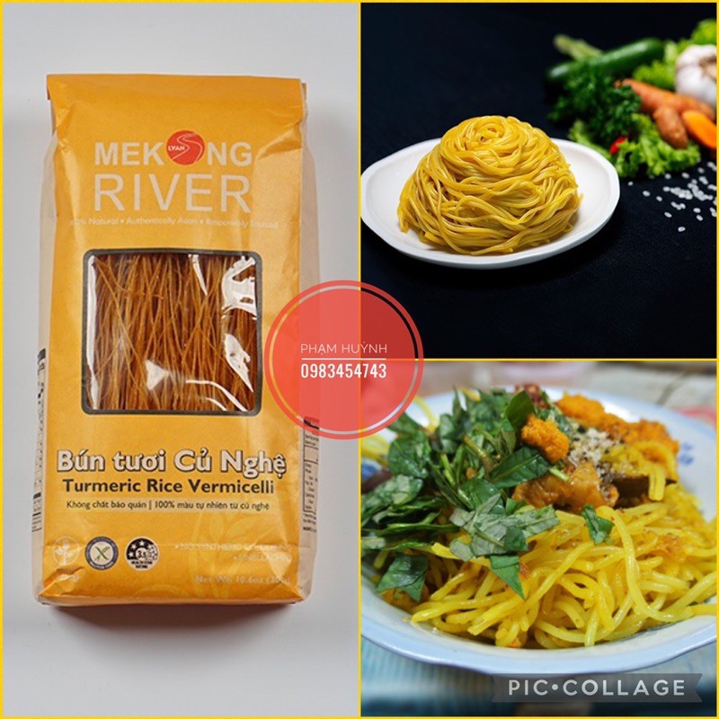 Bún tươi củ nghệ Mekong River 300gr, bún màu vàng tốt cho bao tử