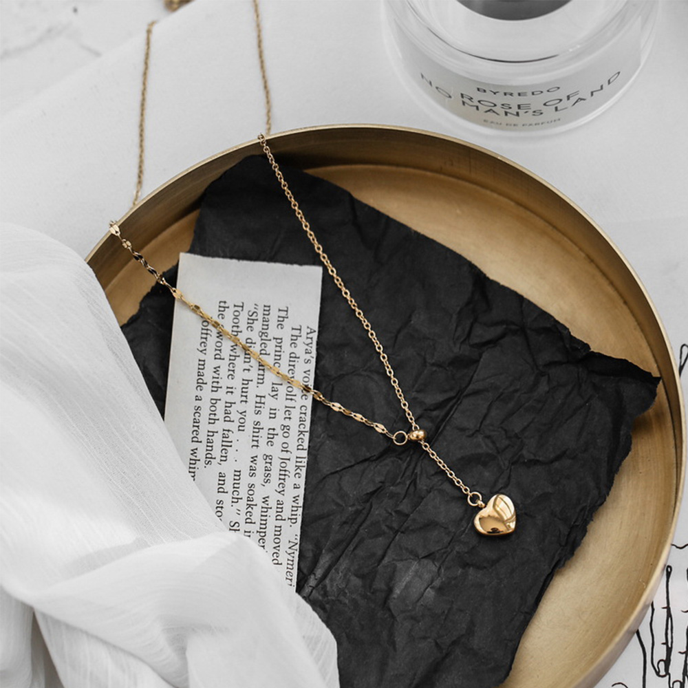 FORBETTER Adjustable Heart Necklace Never Fade Jewelry Clavicle Chain Pendant Fashion Personality Woman Titanium Steel Simple Heart Chocker/Multicolor