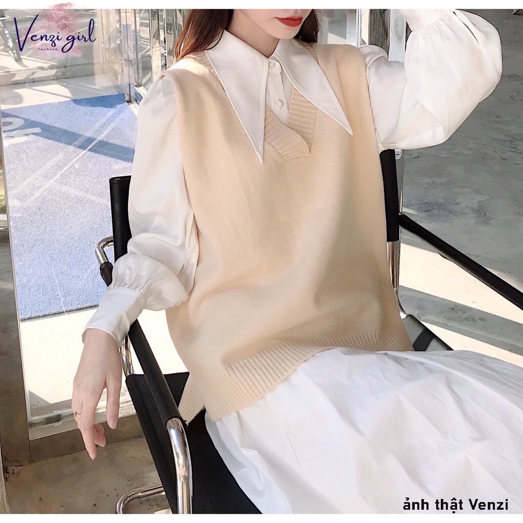 Áo gile len trơn nữ mỏng cổ tim chất đẹp Venzi