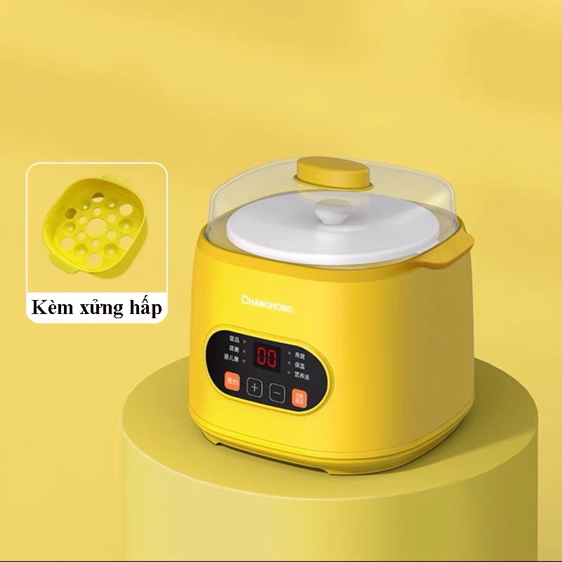 Nồi Chưng Yến - Nồi Nấu Cháo Chậm ChangHong Dung Tích 1 Lít Công Suất 200W Kèm Xửng Hấp