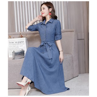 Đầm Nữ Tay Dài Eo Thắt Nơ Thời Trang Công Sở