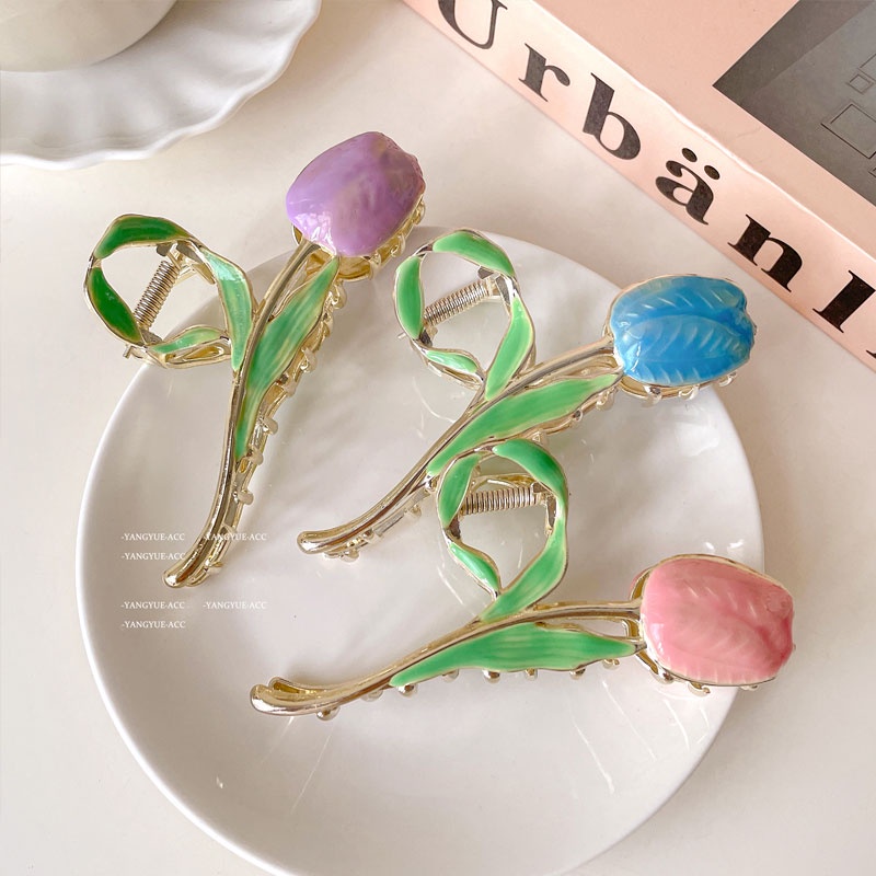 Kẹp Tóc Hình Hoa Tulip Tráng Men Thanh Lịch Cho Nữ