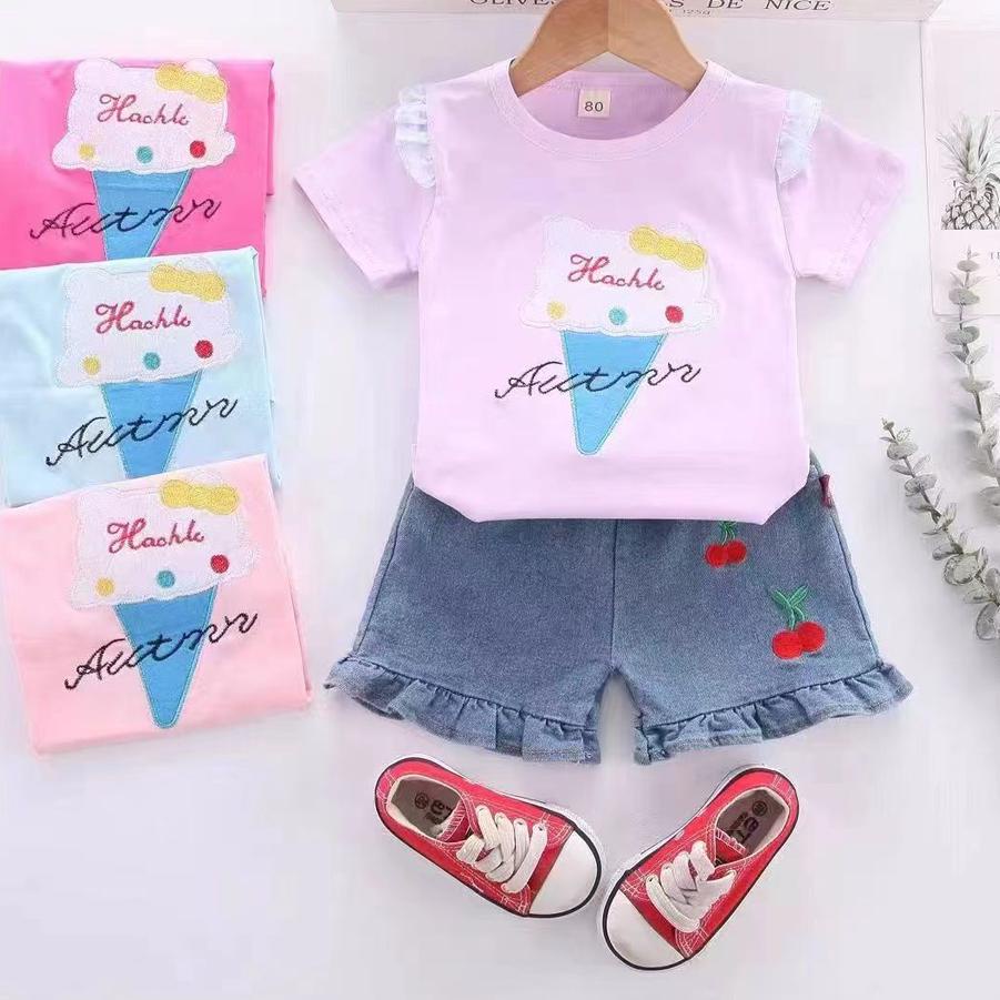 Bộ Áo Thun + Quần Short Jeans Nhập Khẩu Chất Lượng Dành Cho Bé 1-4 Tuổi
