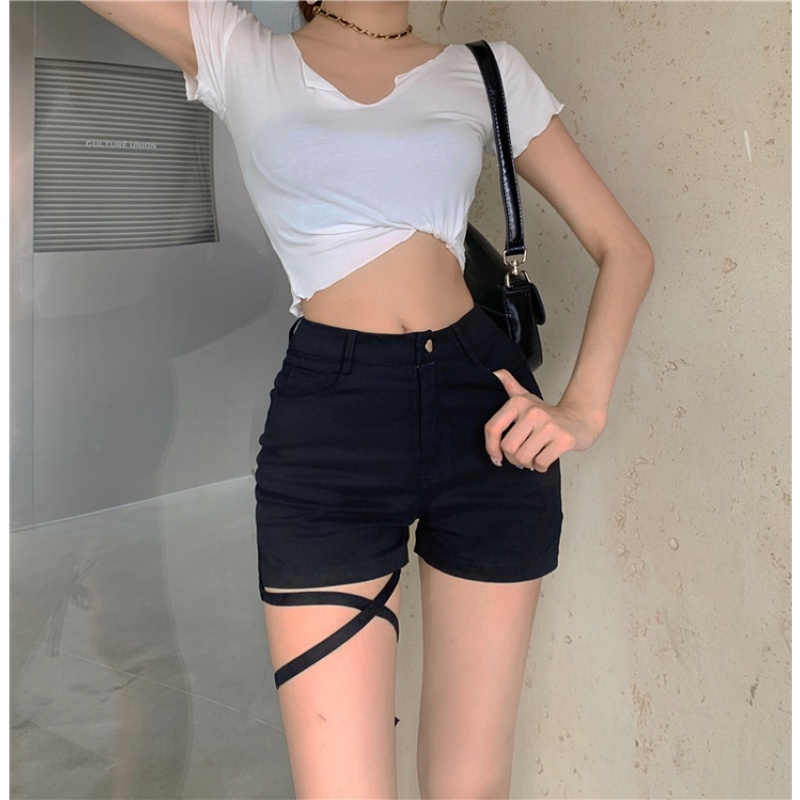 Quần short denim lưng cao kiểu dáng hợp thời trang