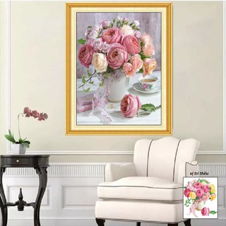 Tranh thêu chữ thập Bình Hoa Hồng LV3407, Kích thước 50x60cm