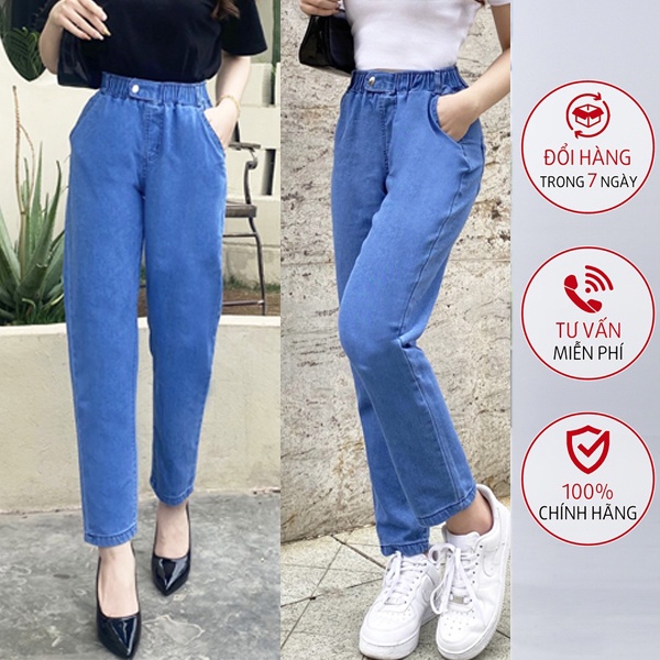 Quần jean nữ baggy lưng thun quần bò cạp chun co giãn chiều 4 chiều mặc là đẹp V191