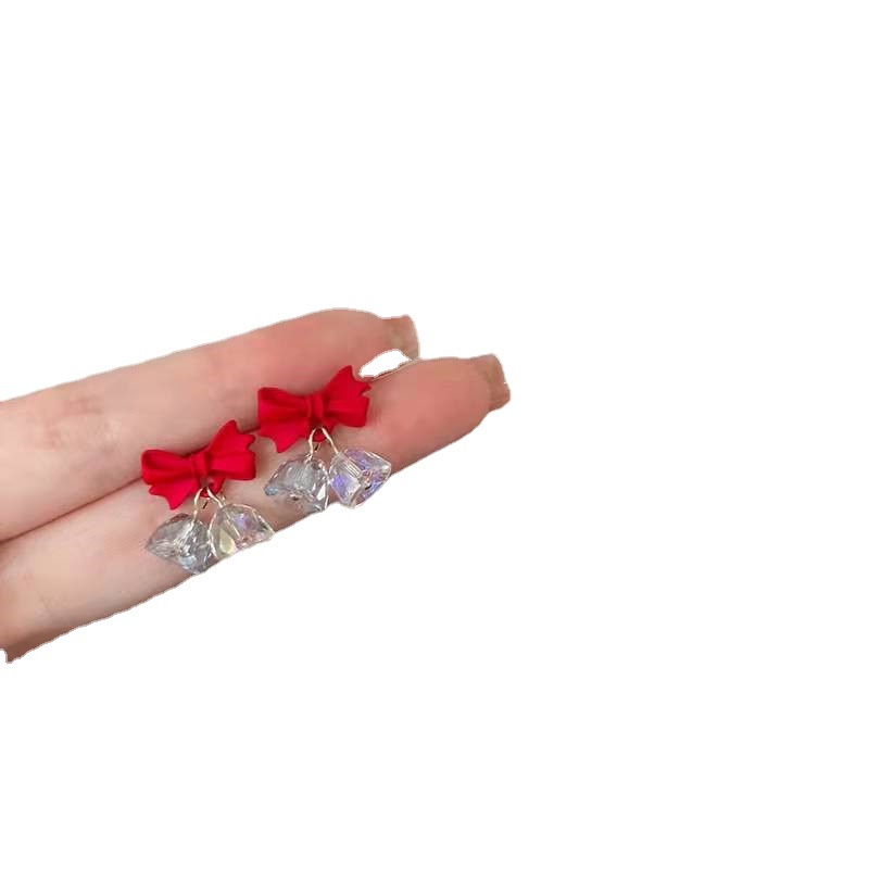 Khuyên Tai Bạc 925 Hình Nơ Đỏ Đính Đá Pha Lê Giáng Sinh Năm Mới Chất Lượng Cao Bán Sỉ