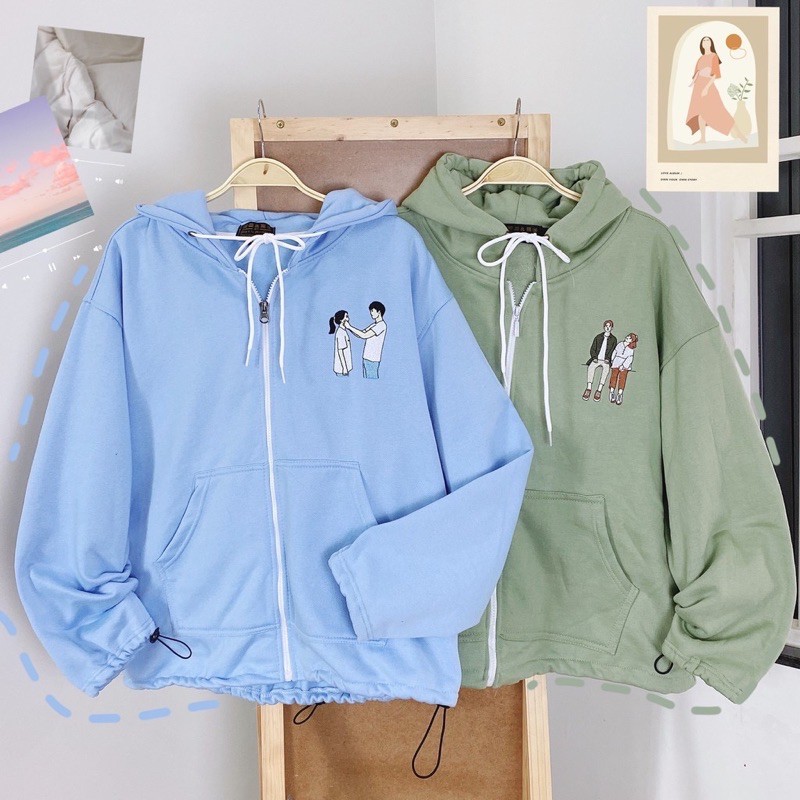 Áo khoác Hoodie Zip Love🌿Mint/ Blue🔰 Nam nữ Unisex 🔥 Jaystoree