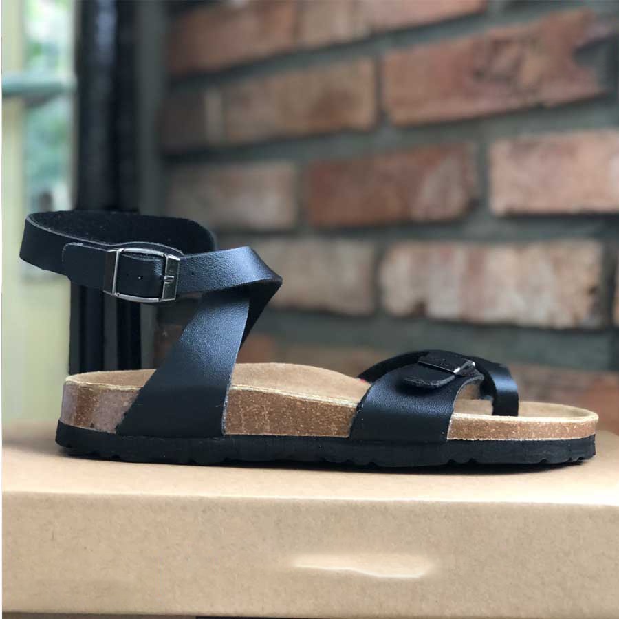 Giày Sandal Nữ Đế Bằng Xỏ Ngón Đế Trấu Màu Đen Detaunisex Mã SATA20D