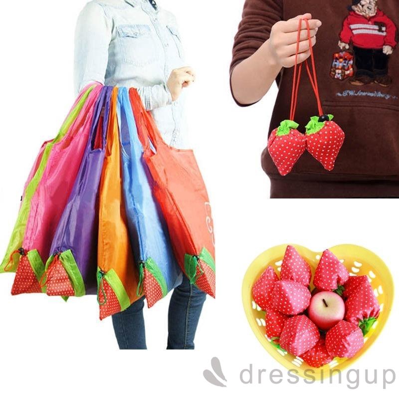 DRESSINGUP-Túi mua sắm nylon kích thước lớn hình quả dâu có thể sử dụng nhiều lần