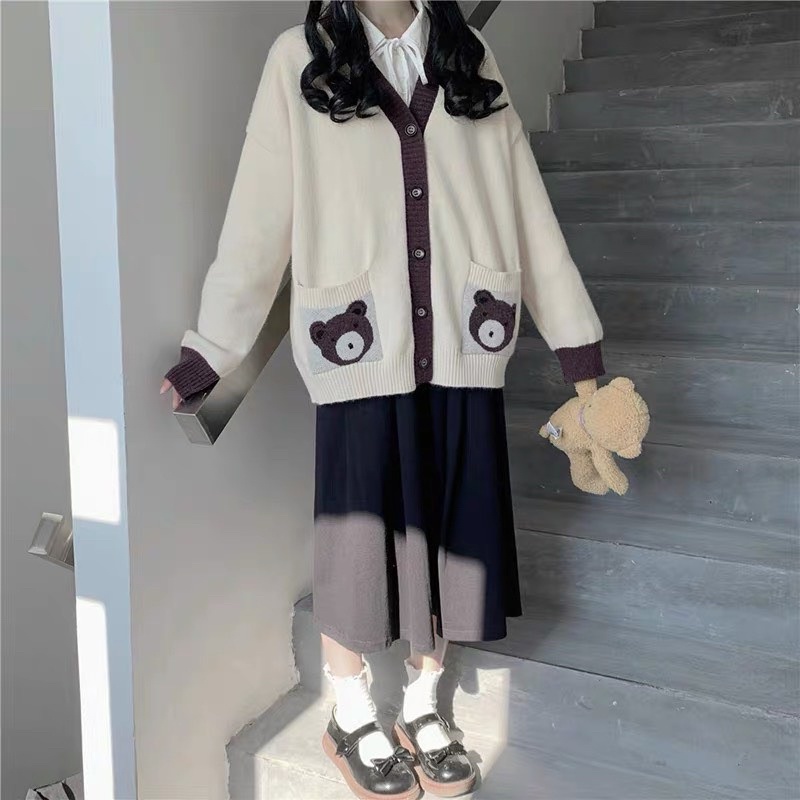 Áo khoác len cadigan gấu dáng dài chùm mông AK2213 - NhiNhi Shop