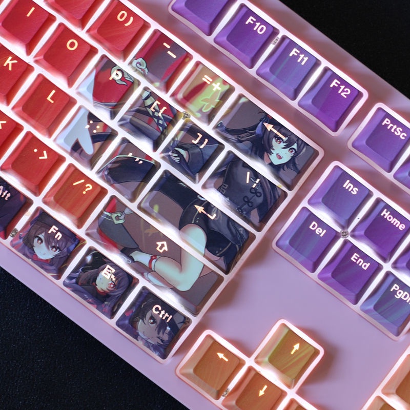 Hu Tao keycap Cherry Profile Genshin Impact theme keycap PBT DYE-SUB bàn phím cơ Truyền ánh sáng keycap 108 phím