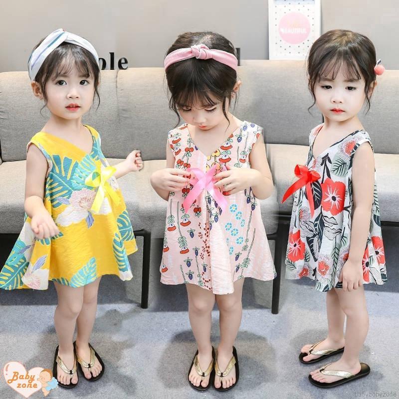 Đầm sát nách in họa tiết hoa xinh xắn dành cho trẻ em