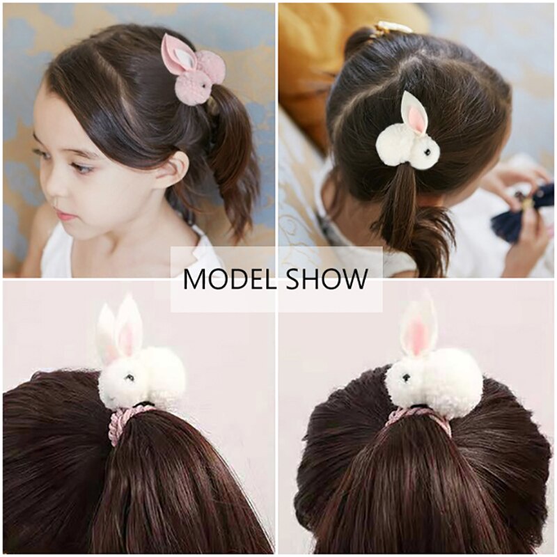 Dây Cột Tóc Cao Su Co Giãn Đính Thỏ Bông Dễ Thương Phong Cách Hàn Quốc Cho Nữ