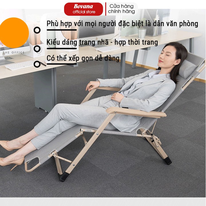 Ghế xếp thư giãn Tặng Đệm Bông  Khung sắt cao cấp, Ghế xếp nằm ngủ trưa gấp gọn tiện lợi