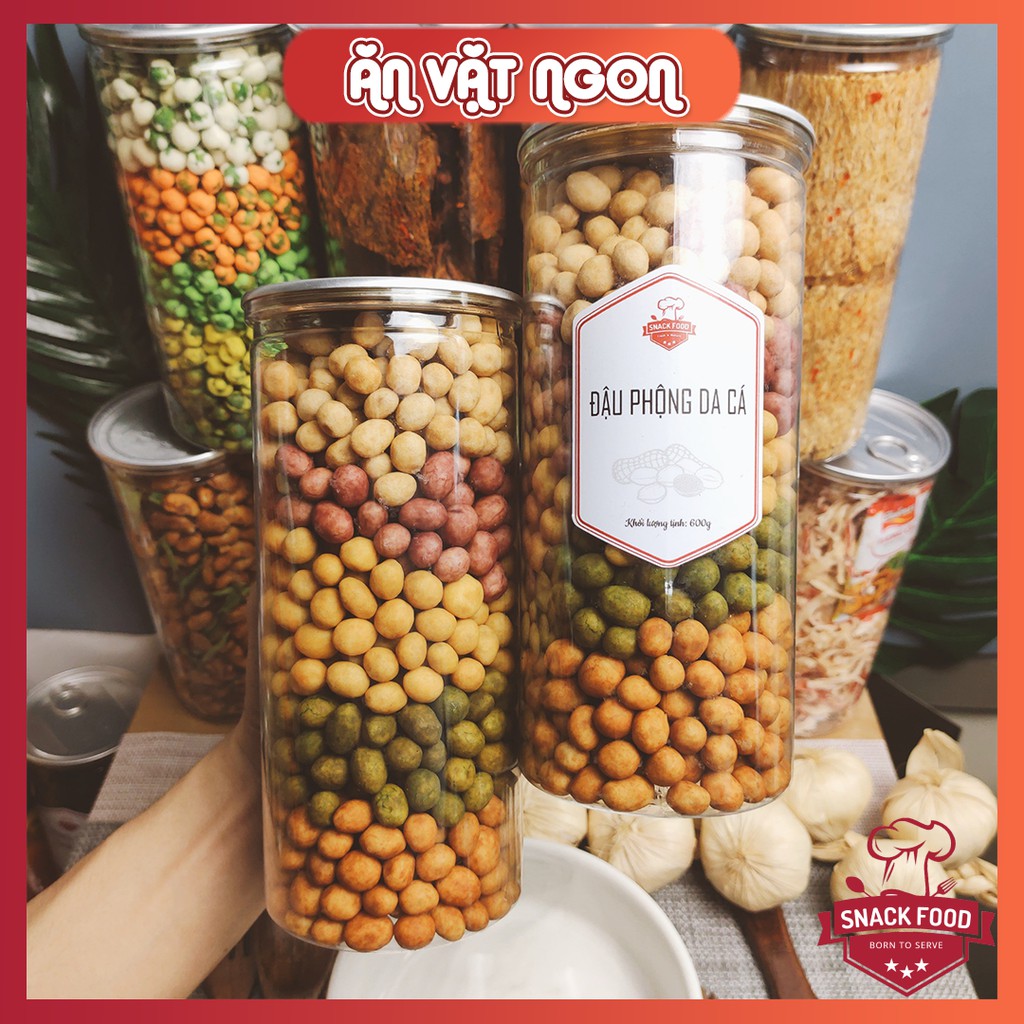 Đậu phộng da cá MIX 5 vị, hủ pet 600gr, giòn ngon, VSATTP, Đồ ăn vặt Snack Food