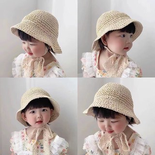 Mũ nón cói đi biển dành cho bé trai bé gái, phối dây buộc ren phong cách Hàn quốc MC01