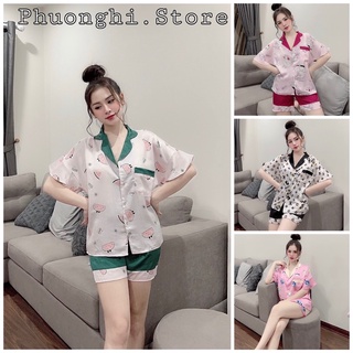 Bộ pijama cộc, set đồ bộ lụa latin cộc cao cấp chất mát lịm