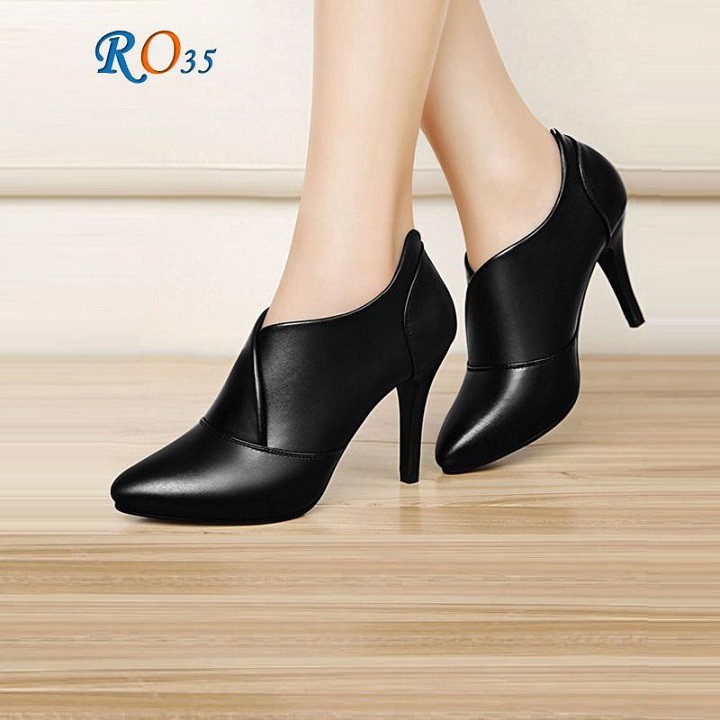 Giày boots nữ cổ thấp 7p hàng hiệu rosata đẹp màu đen thời trang ro35