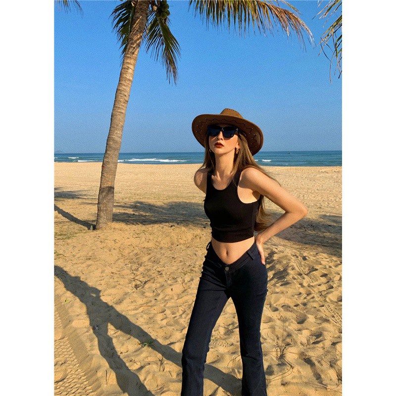 Áo thun croptop SUXI vải cotton cổ tròn lưng cao thời trang mùa hè năng động