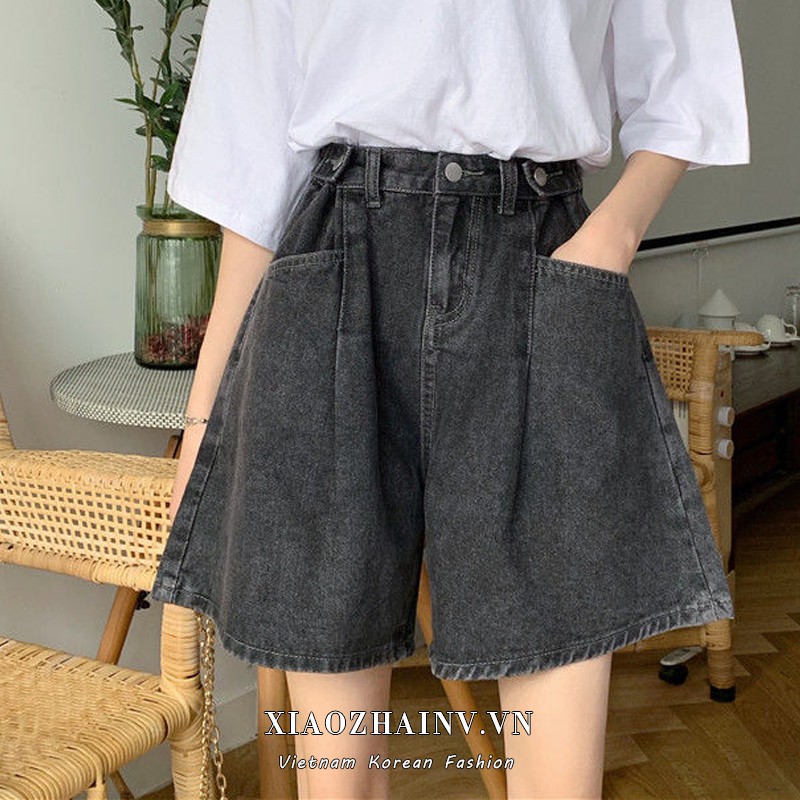 Xiaozhainv Quần ngắn denim lưng cao ống rộng thời trang Hàn Quốc cho nữ | BigBuy360 - bigbuy360.vn