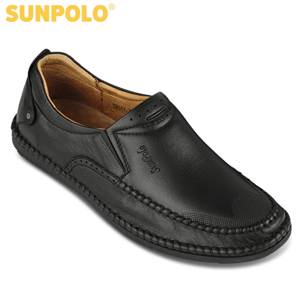Giày Mọi Nam Da Bò Cao Cấp SUNPOLO Đen Nâu SU011DN