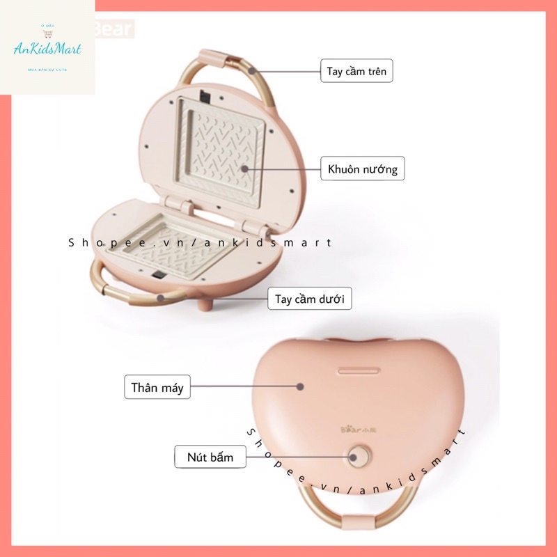 Máy kẹp sandwich Bear SMZ-C06V1 màu hồng  đa chức năng khay đôi có thể tháo rời