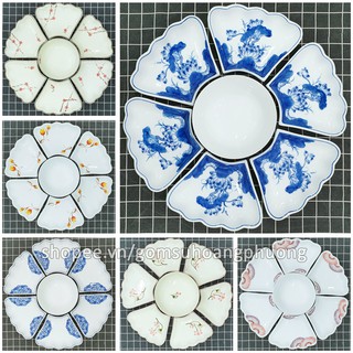 Bát đĩa - Bộ bát đĩa bày cỗ hoa mặt trời - Bát Tràng - 9 mẫu