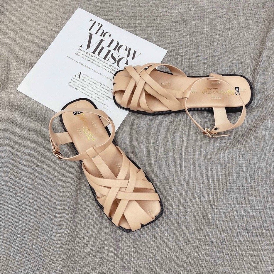 Giày sandal rọ mũi vuông đế bằng tiện dụng